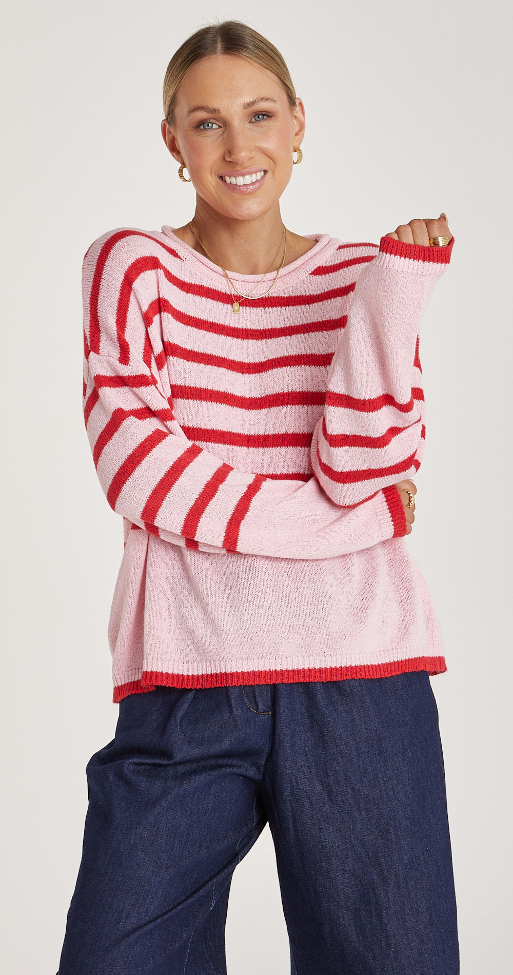 AVERY KNIT - PINK RED STRIPE