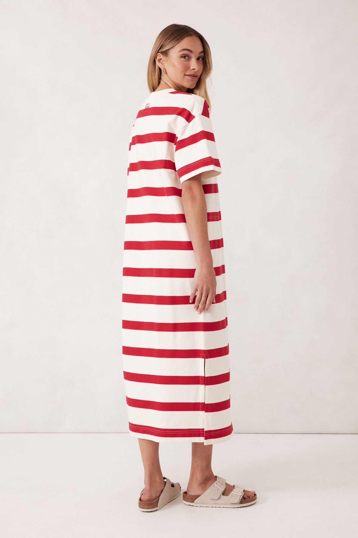 MIDI TERRY DRESS/WHITE RED BOLD STRIPE