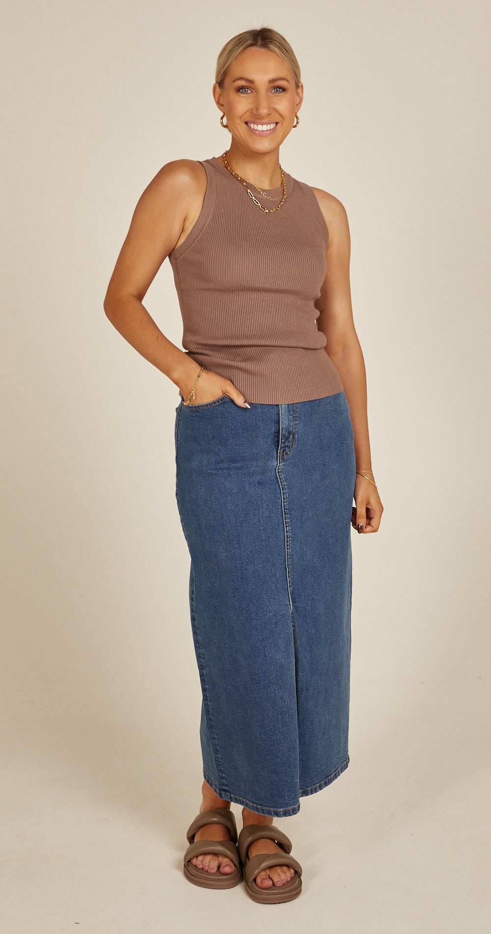 CLAIRE HIGH NECK TANK - COCOA