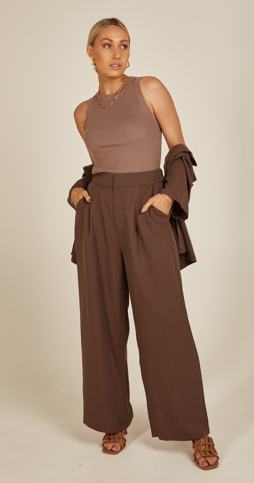 CLAIRE HIGH NECK TANK - COCOA