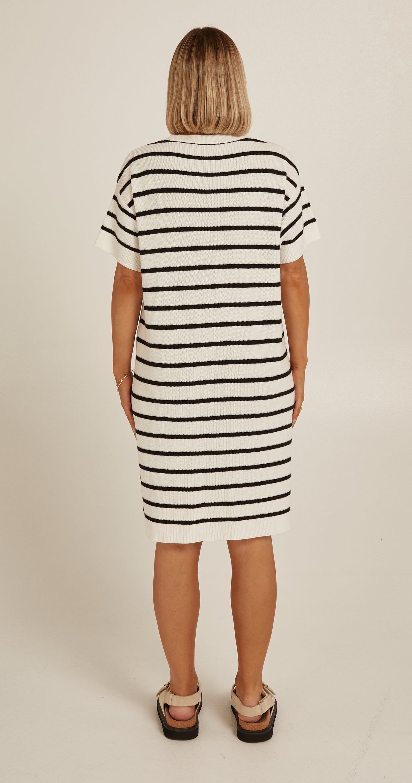 JASPER KNITTED TEE DRESS - WHITE BLACK STRIPE