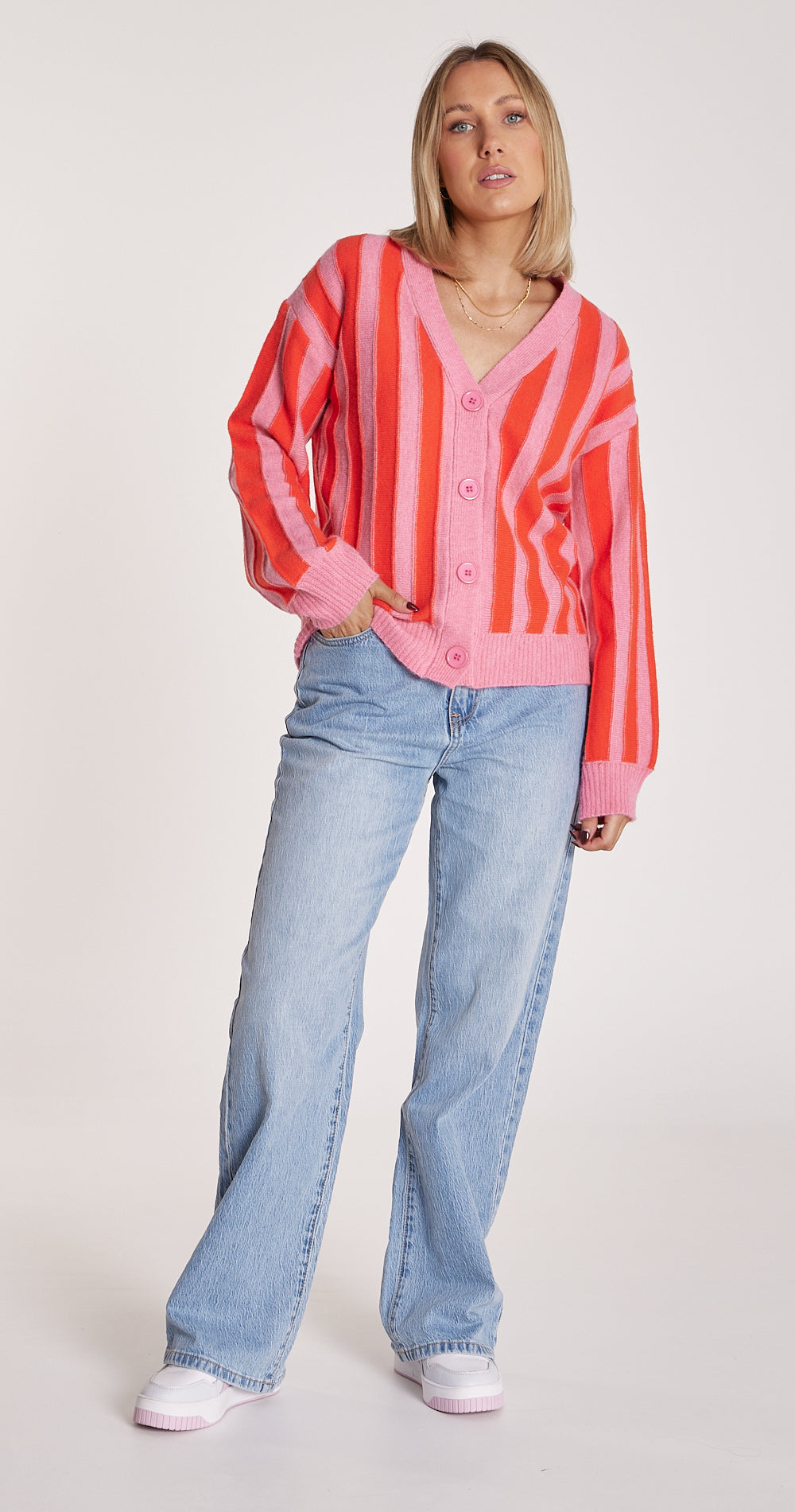 KELSEY CARDI - PINK FLAME STRIPE