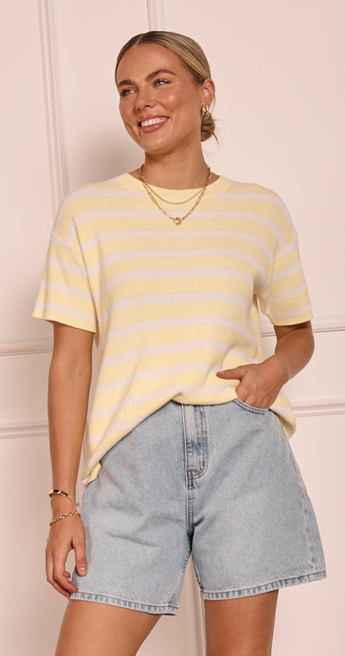 JASPER KNITTED TEE - LEMON WHITE STRIPE