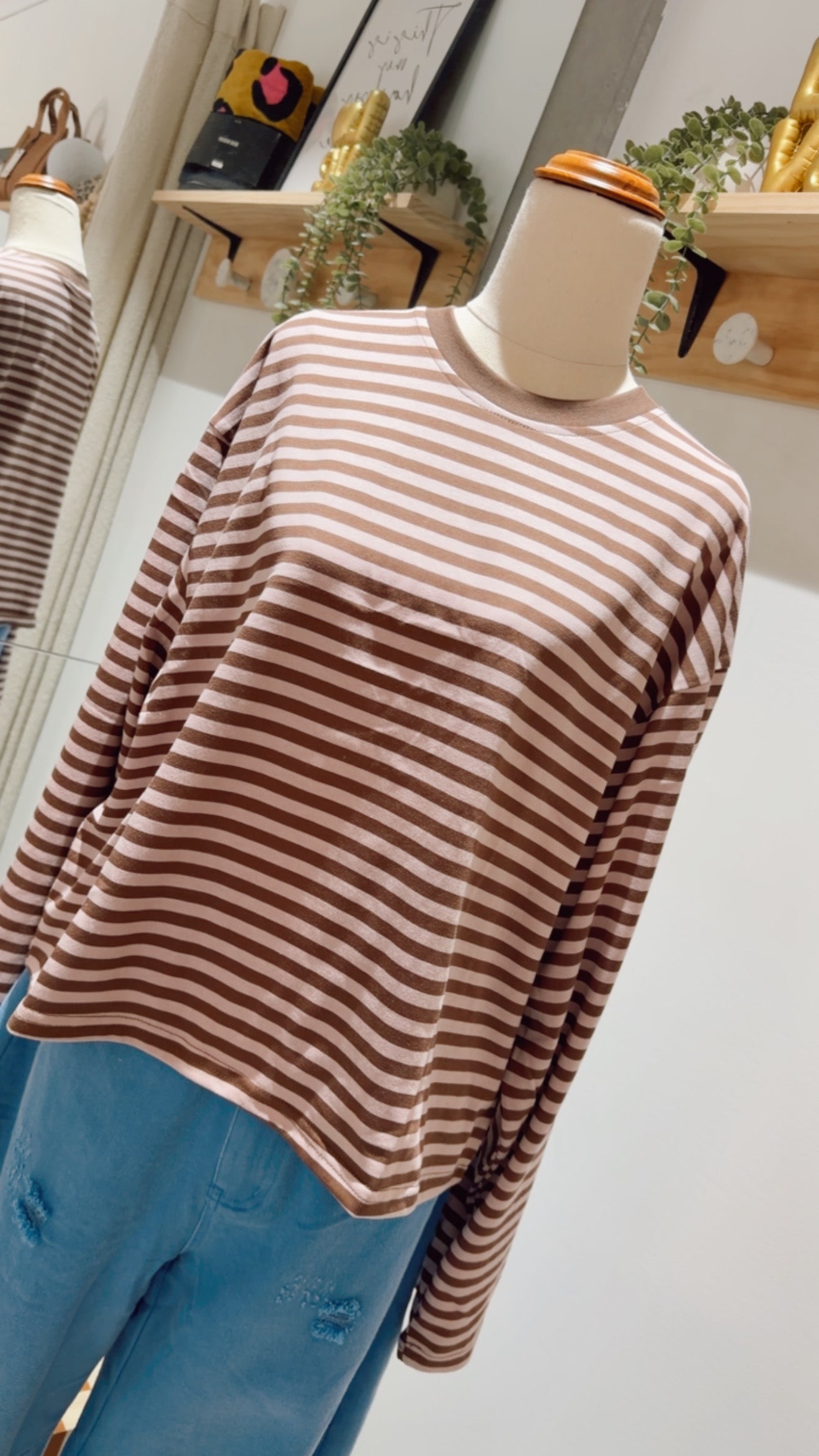 Winnie striped long sleeve - Pink and Chocolate