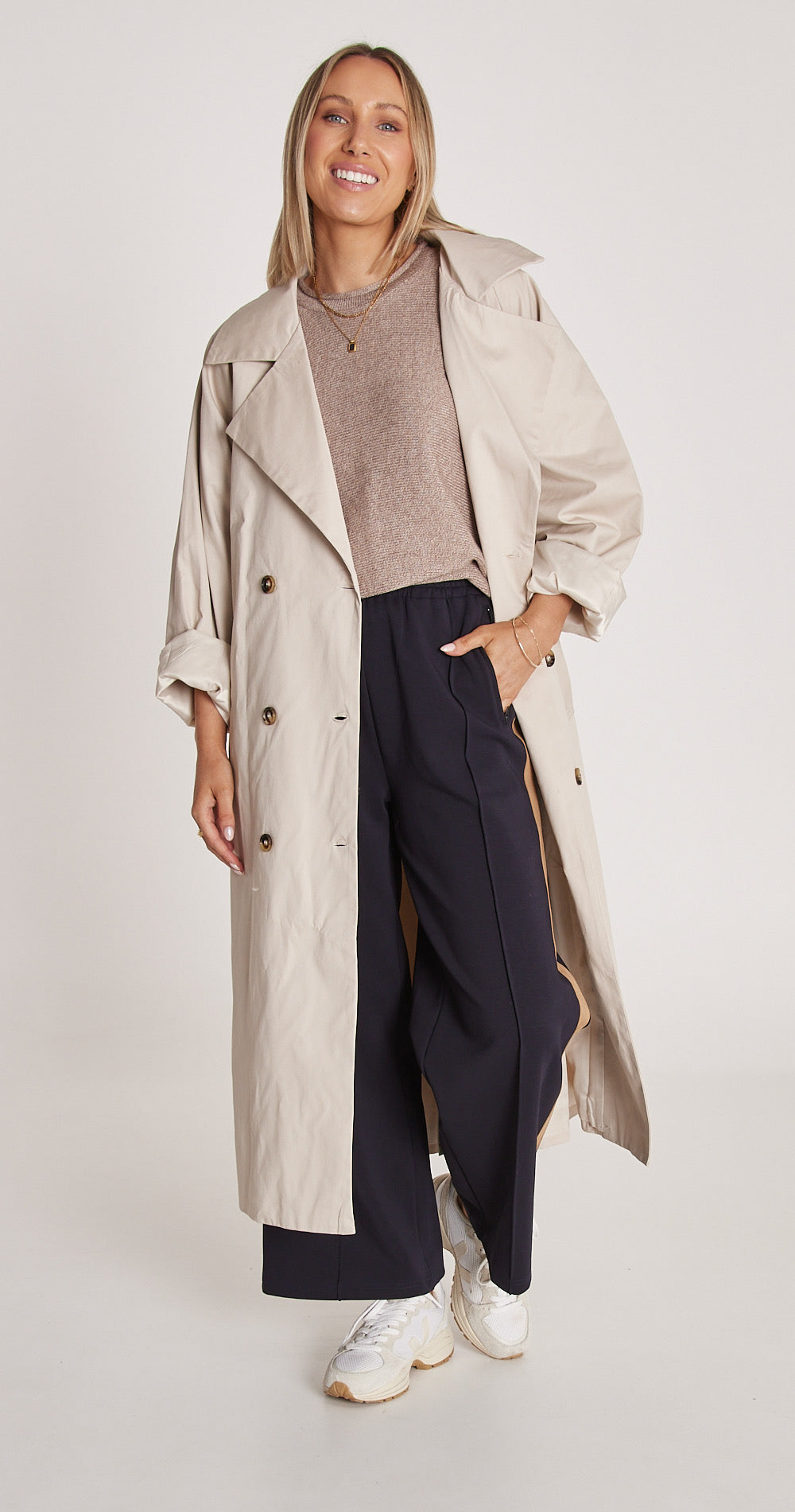 NOAH CROPPED PANT - NAVY CAMEL STRIPE