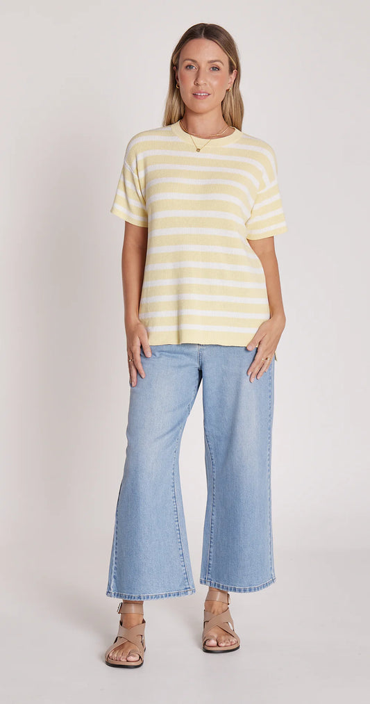 JASPER KNITTED TEE - LEMON WHITE STRIPE