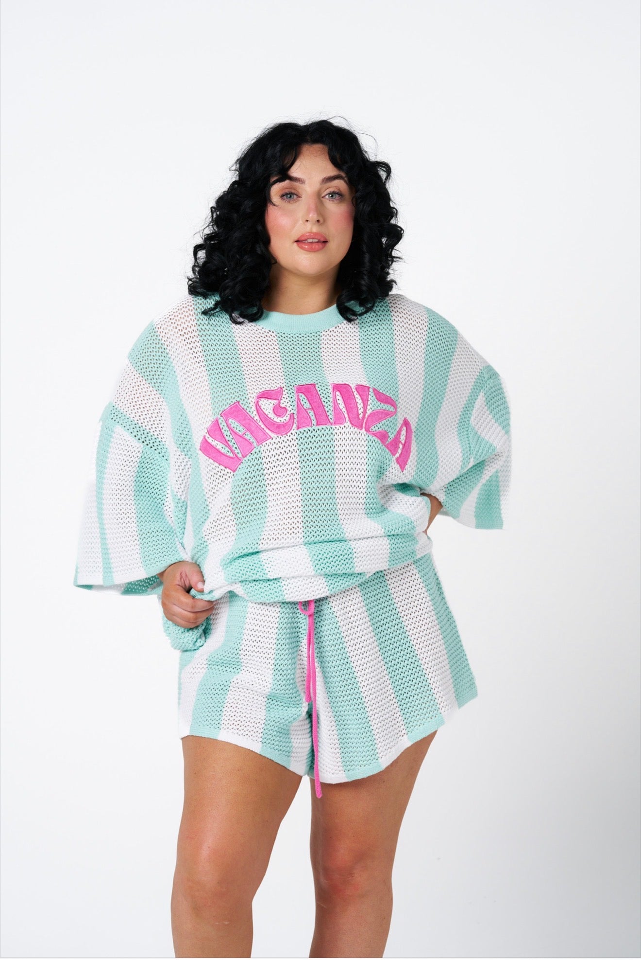 Vacanza Mint + White Stripe Shorts