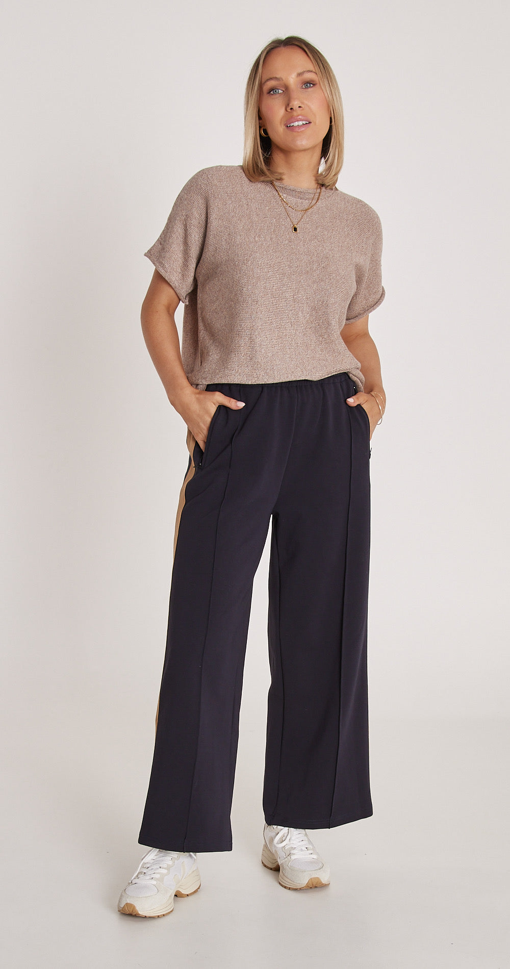NOAH CROPPED PANT - NAVY CAMEL STRIPE