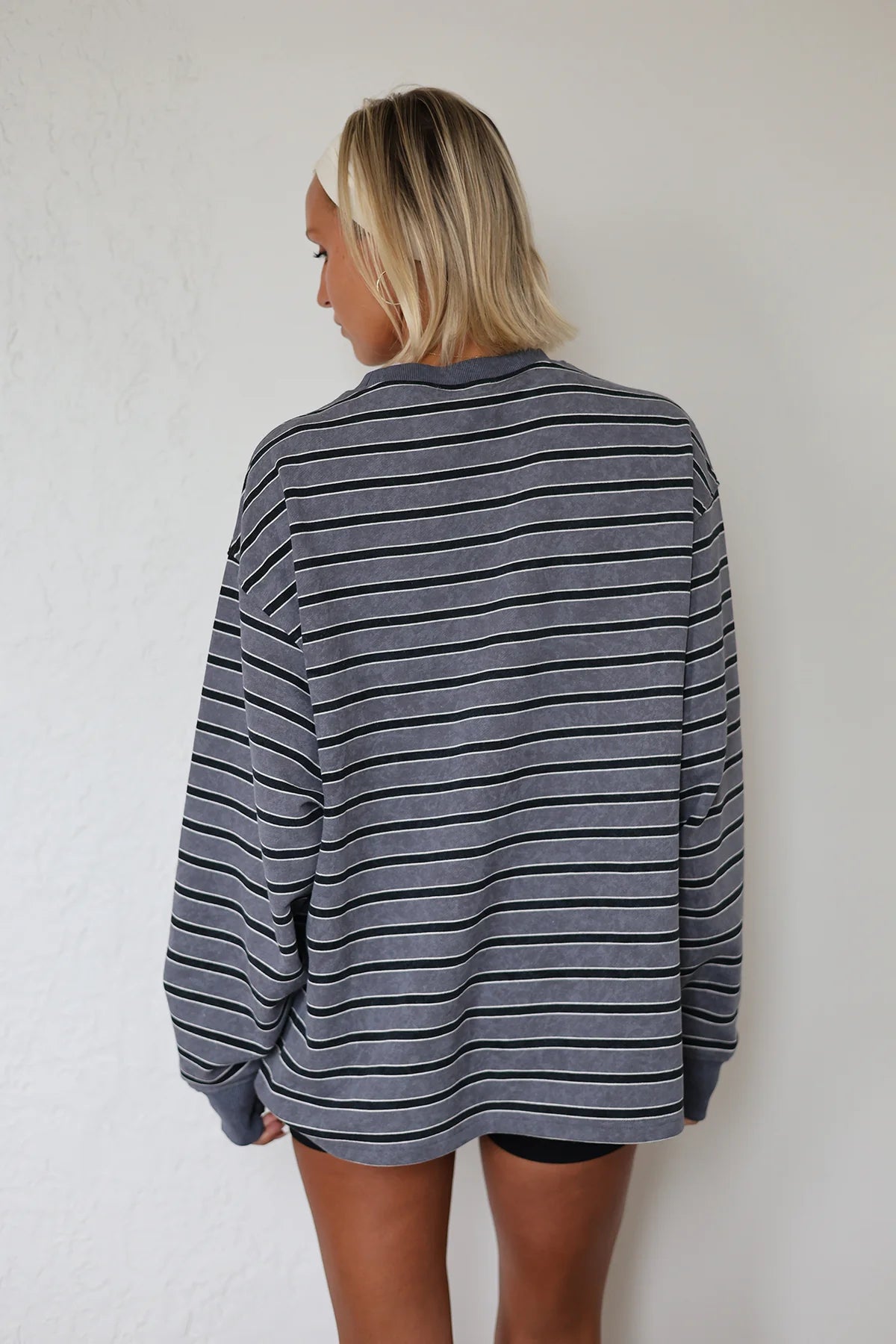 Frankie Crew Neck Fleece - Charcoal / Black Stripe
