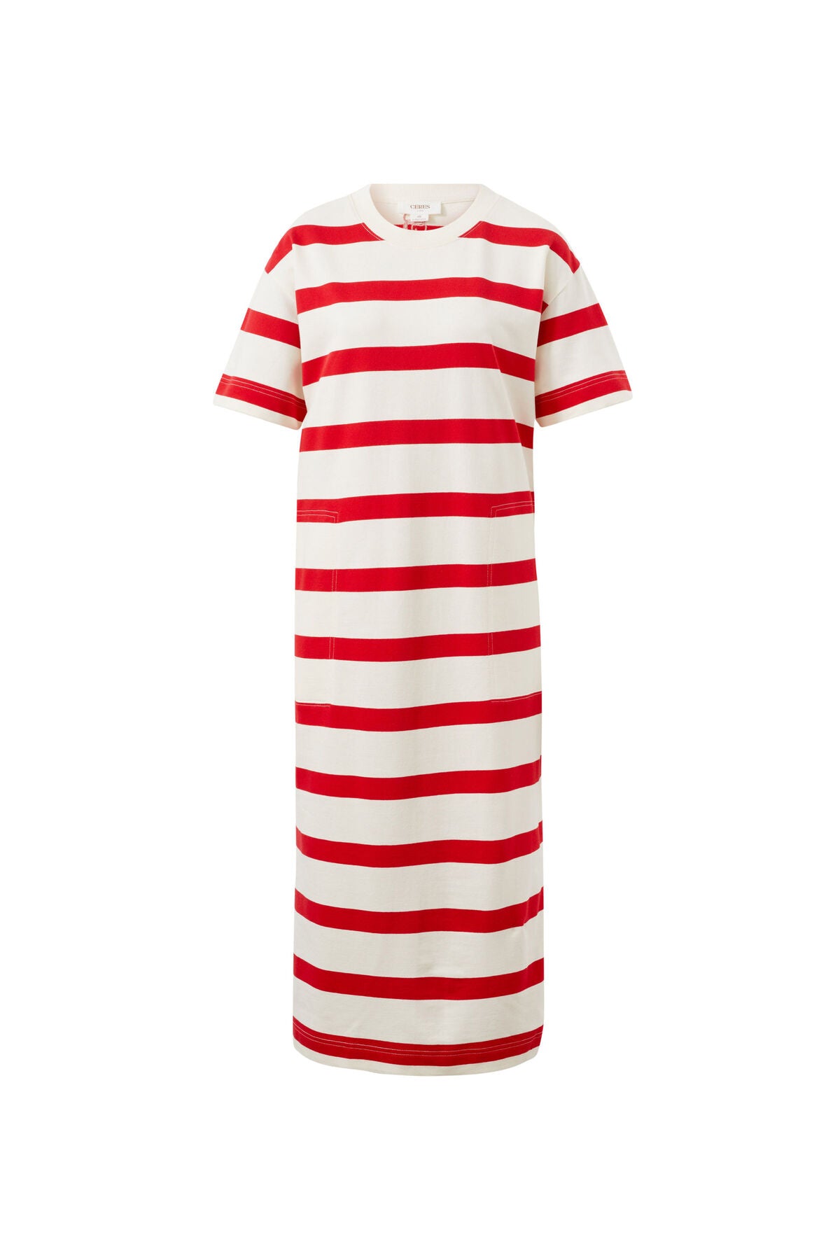 MIDI TERRY DRESS/WHITE RED BOLD STRIPE