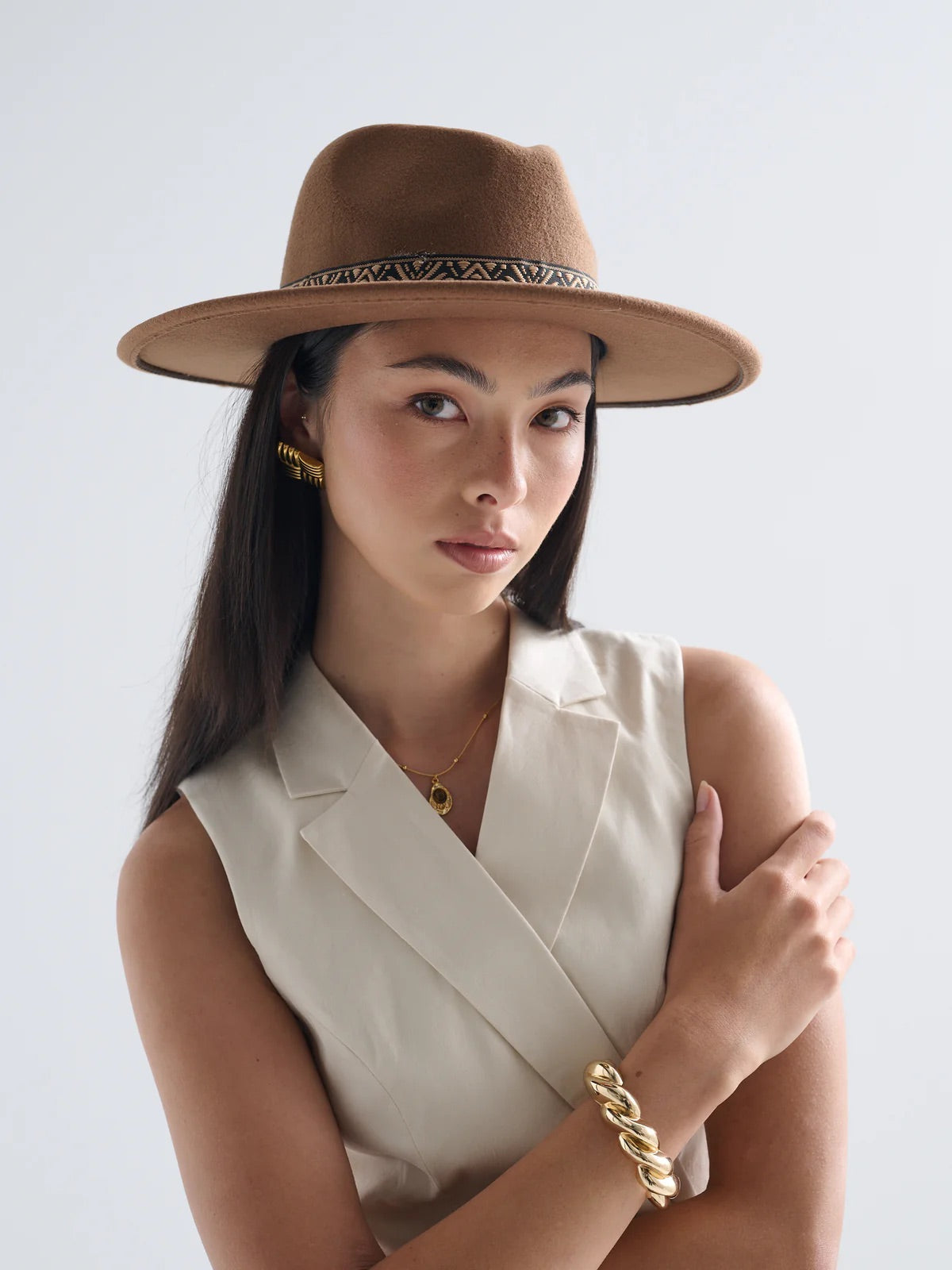 Lia Boho Fedora Felt Hat in Brown