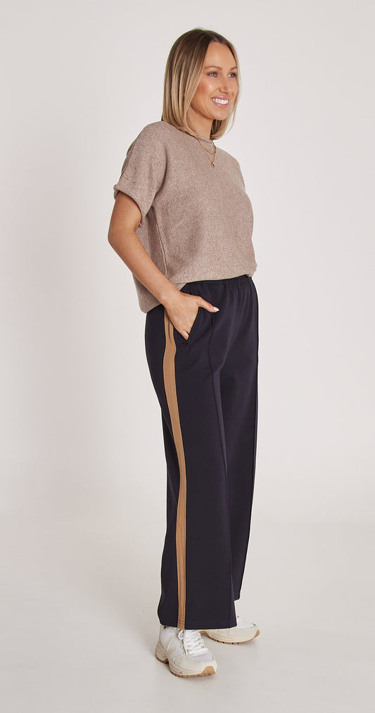 NOAH CROPPED PANT - NAVY CAMEL STRIPE