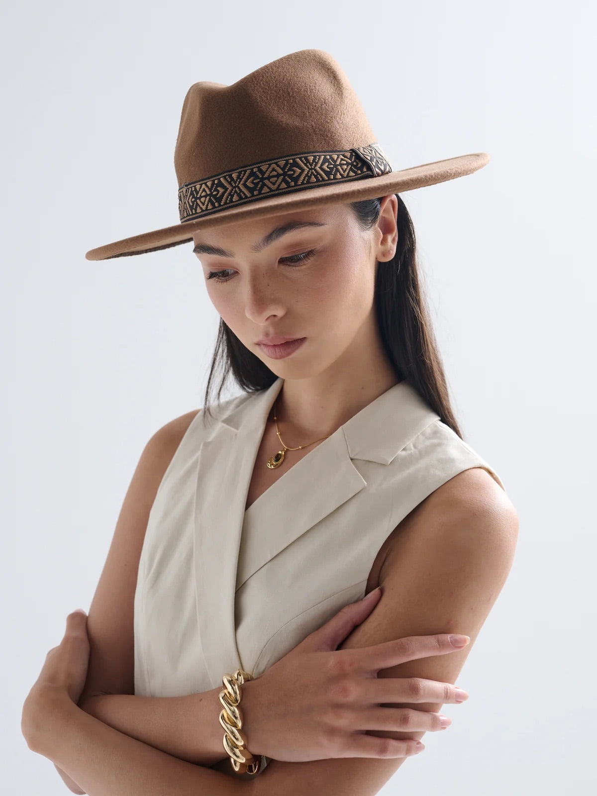 Lia Boho Fedora Felt Hat in Brown