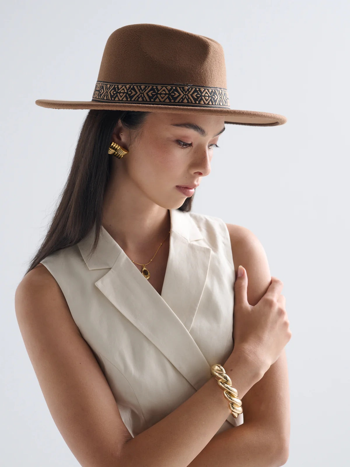 Lia Boho Fedora Felt Hat in Brown