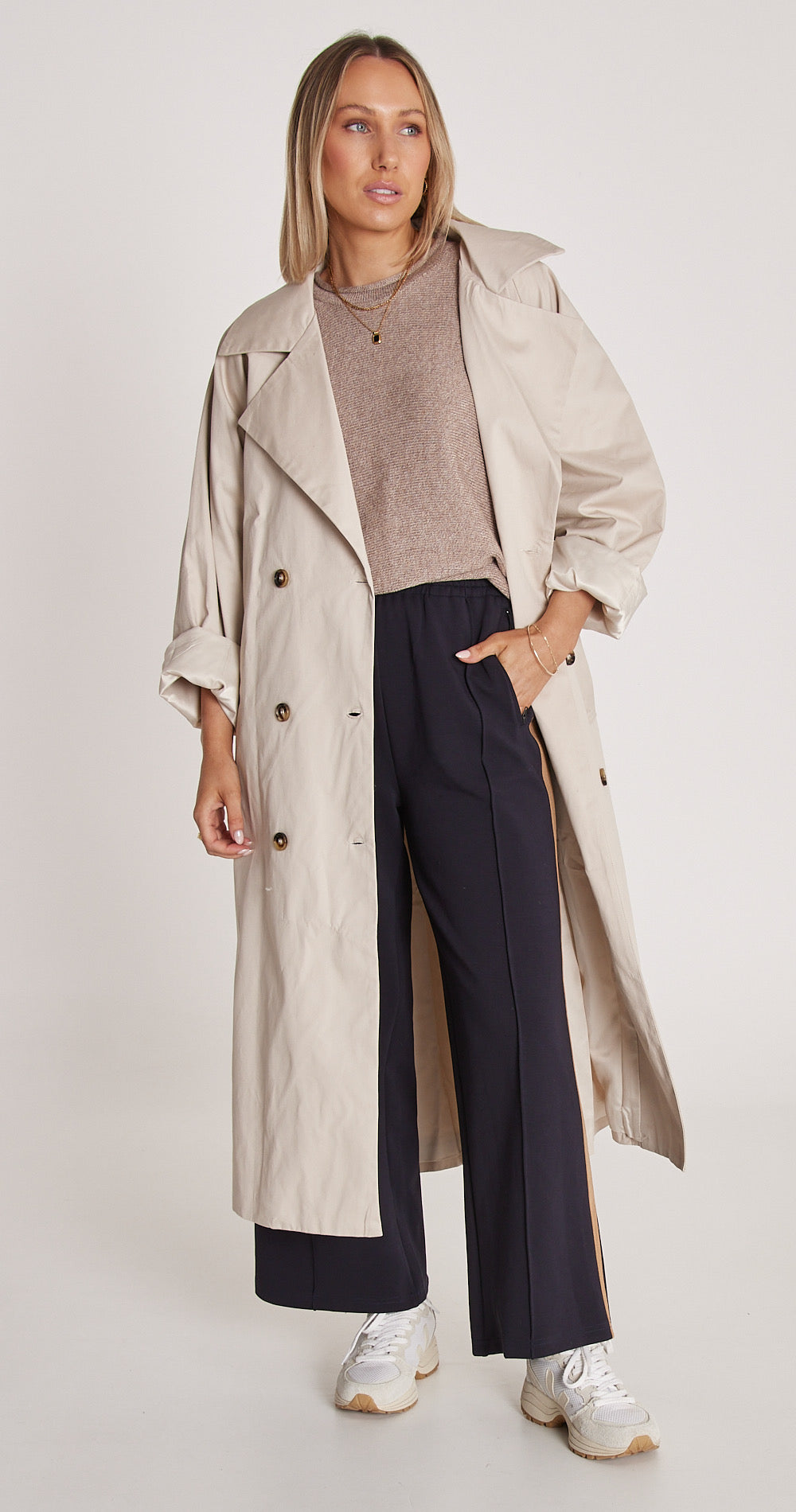 NOAH CROPPED PANT - NAVY CAMEL STRIPE