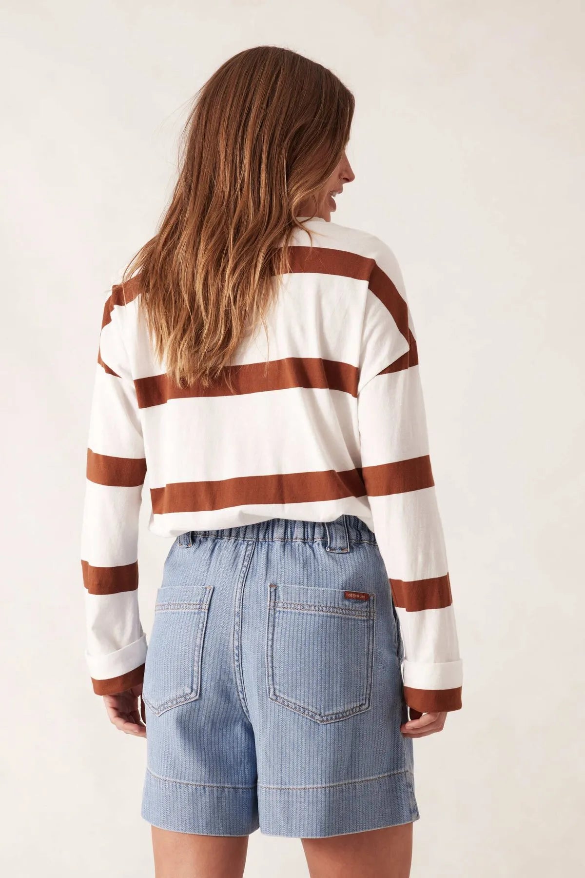 BILLIE PLEAT FRONT SHORT/BLUE HERRINGBONE