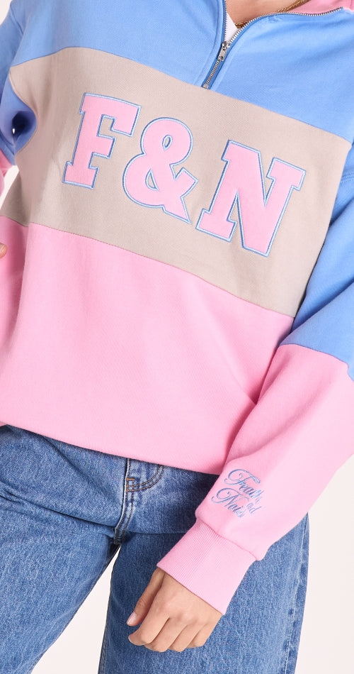 VARSITY LOGO SWEATER - PINK STRIPE
