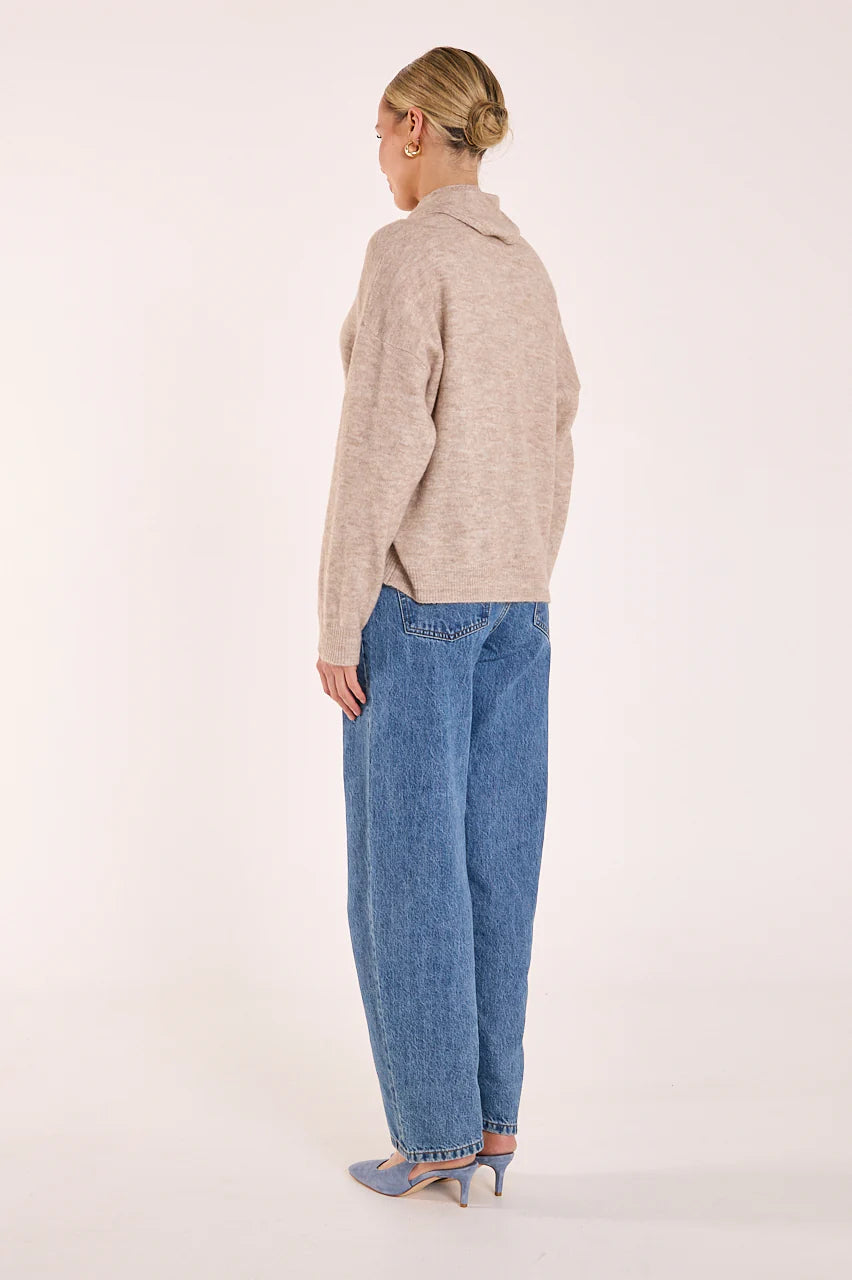 Olive Tie Neck Knit - Mocha Marle