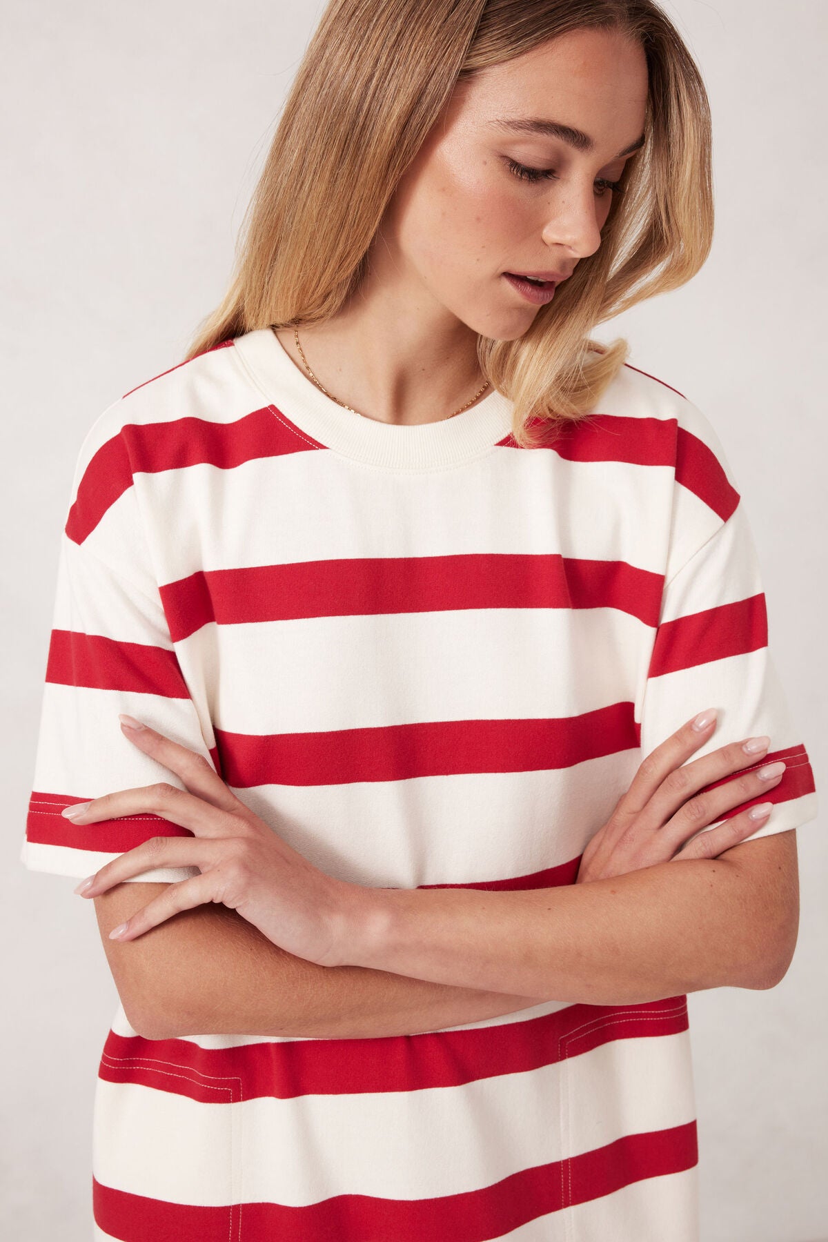 MIDI TERRY DRESS/WHITE RED BOLD STRIPE