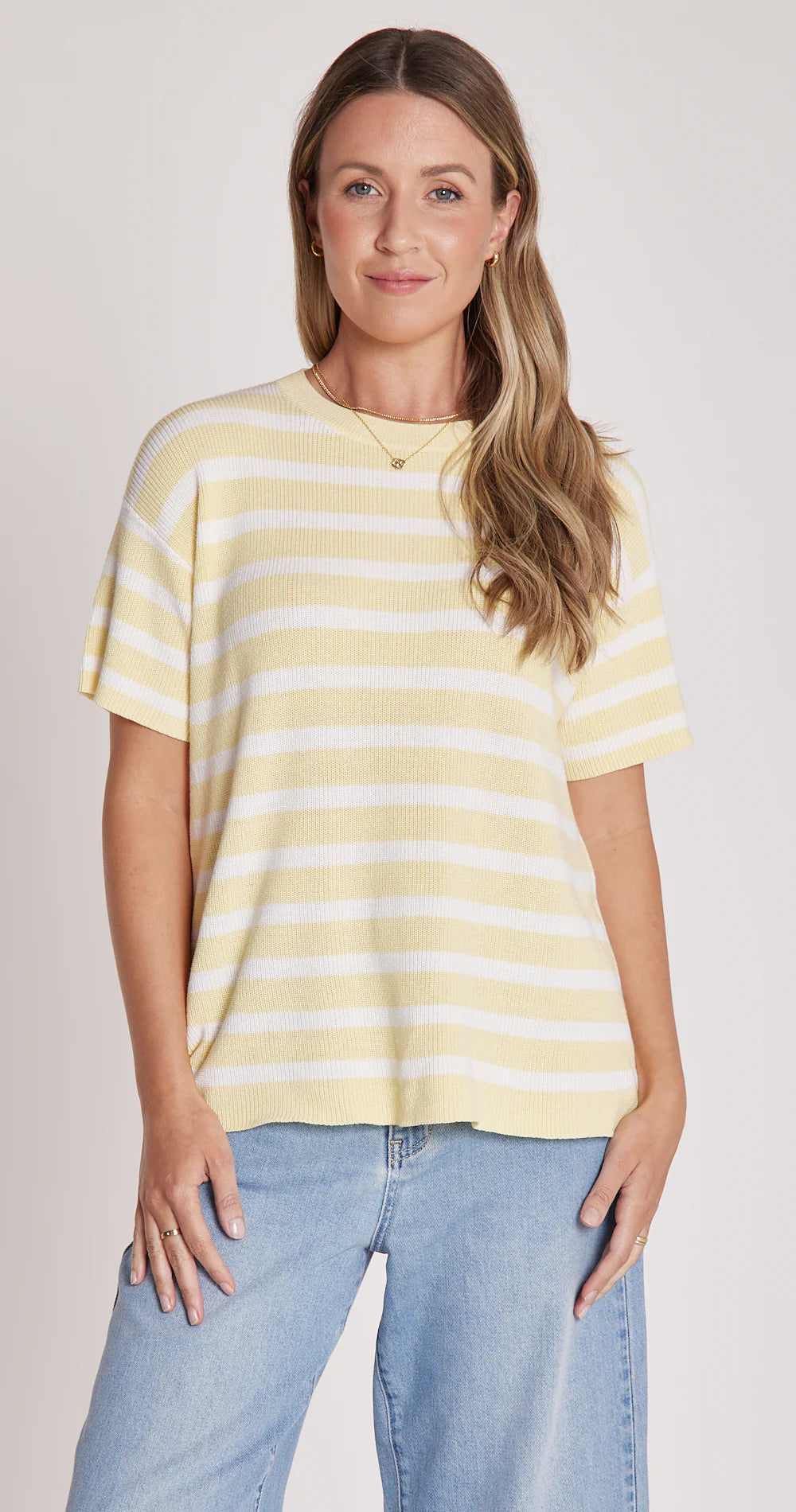 JASPER KNITTED TEE - LEMON WHITE STRIPE