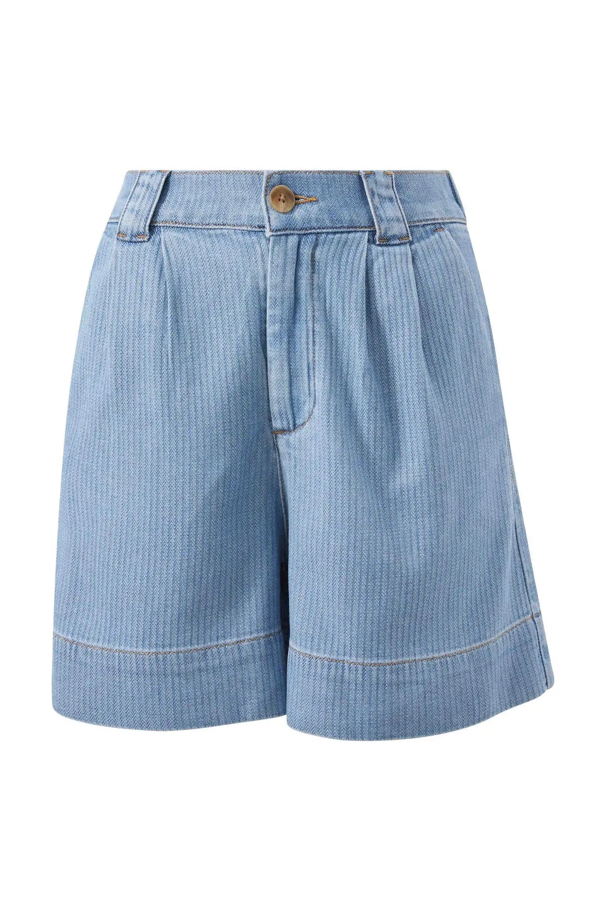 BILLIE PLEAT FRONT SHORT/BLUE HERRINGBONE