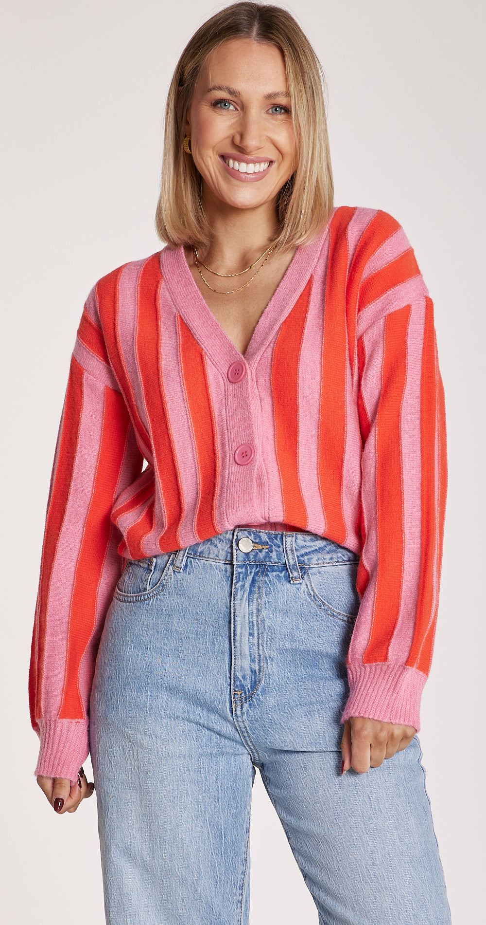 KELSEY CARDI - PINK FLAME STRIPE
