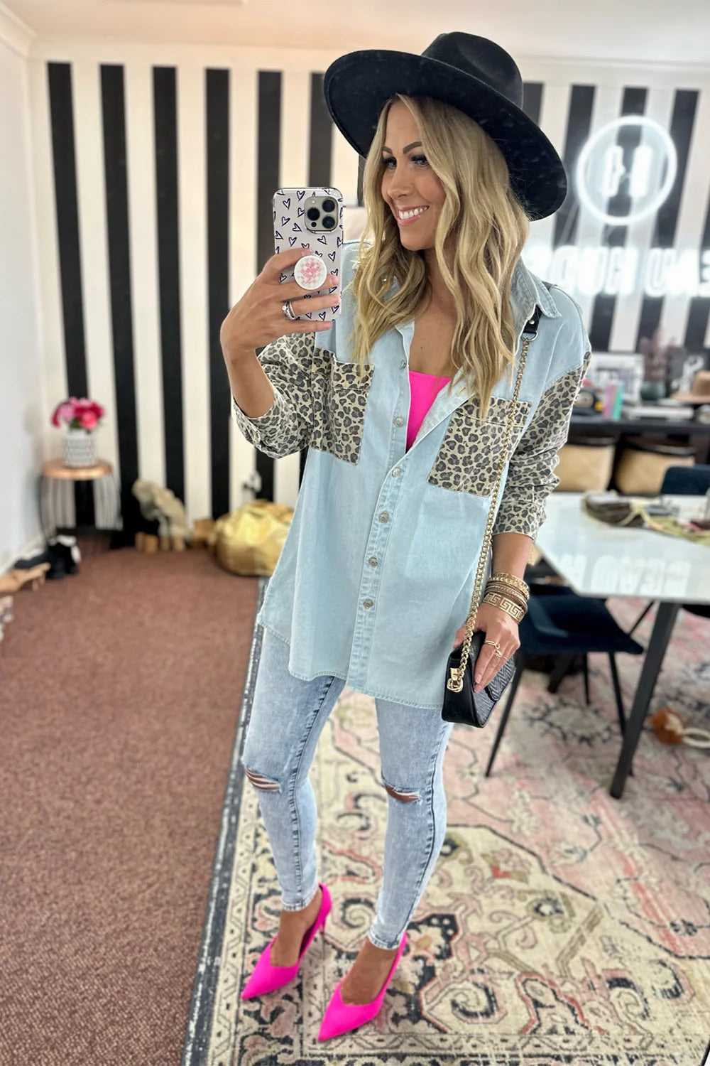 Leopard on Denim Shacket