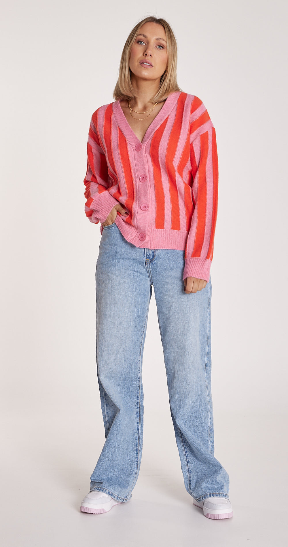 KELSEY CARDI - PINK FLAME STRIPE