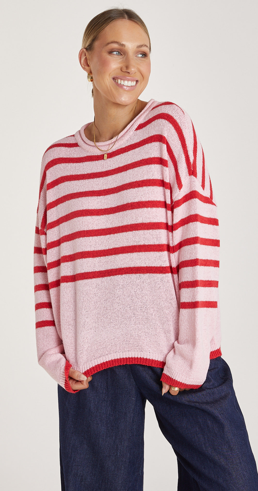 AVERY KNIT - PINK RED STRIPE