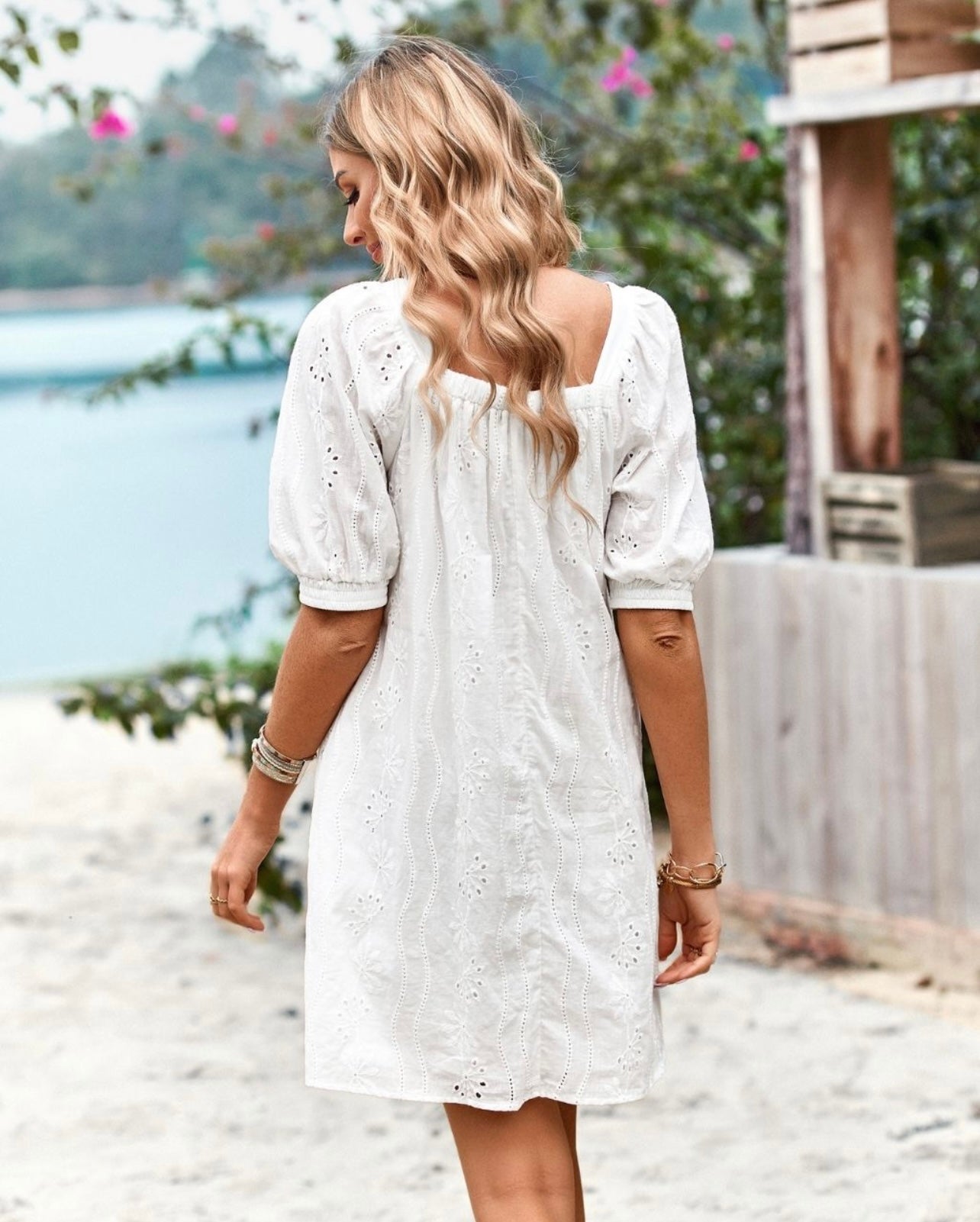 Bohemian Cotton Eyelet Lined Dress