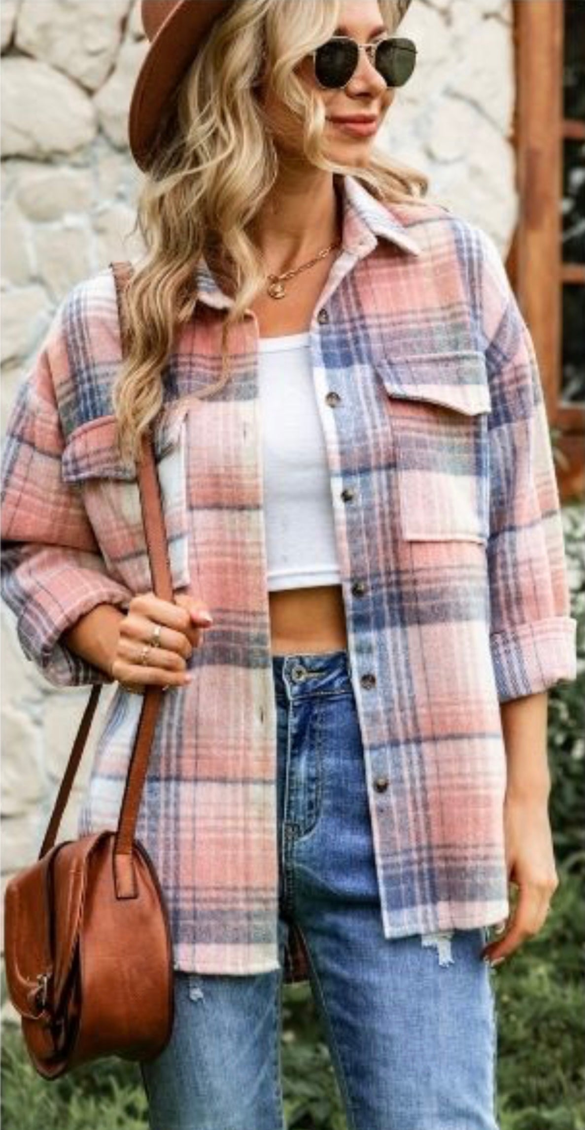 Jamie Check Shacket - pink