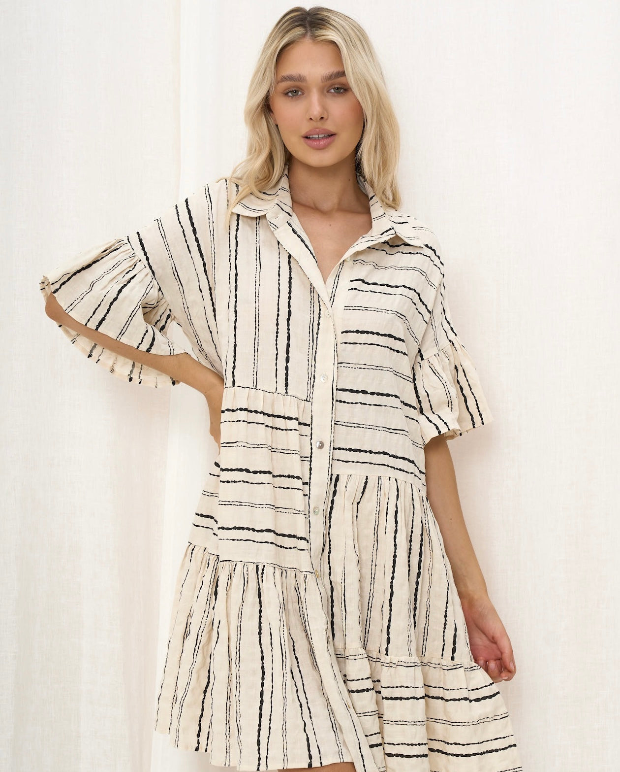 NOVA SHIRT DRESS - BEIGE AND BLACK