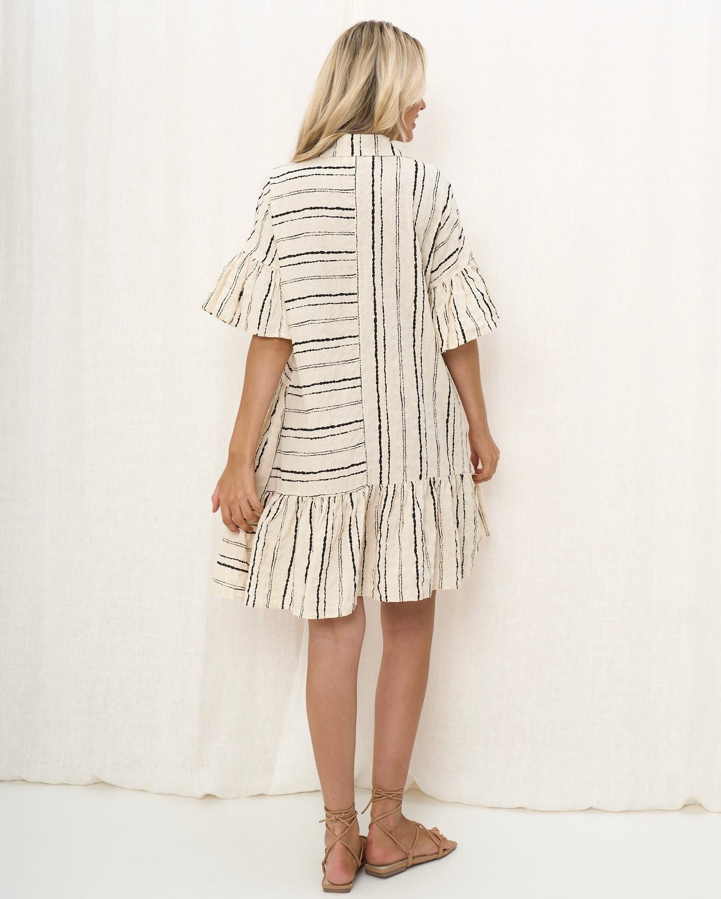 NOVA SHIRT DRESS - BEIGE AND BLACK