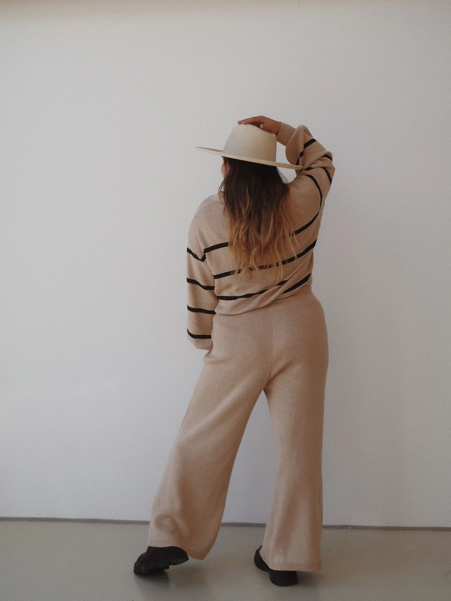 Luna Collared Knit Sweater - Sand/Black Stripe