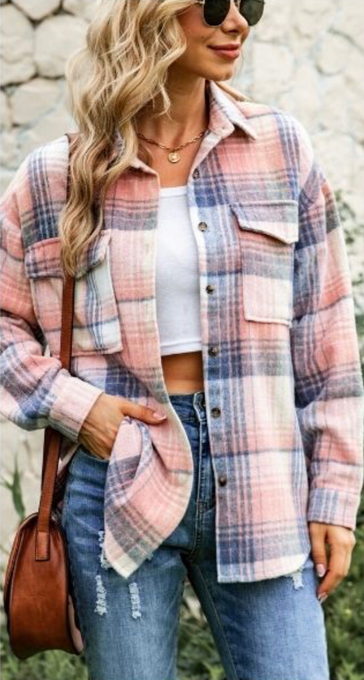 Jamie Check Shacket - pink