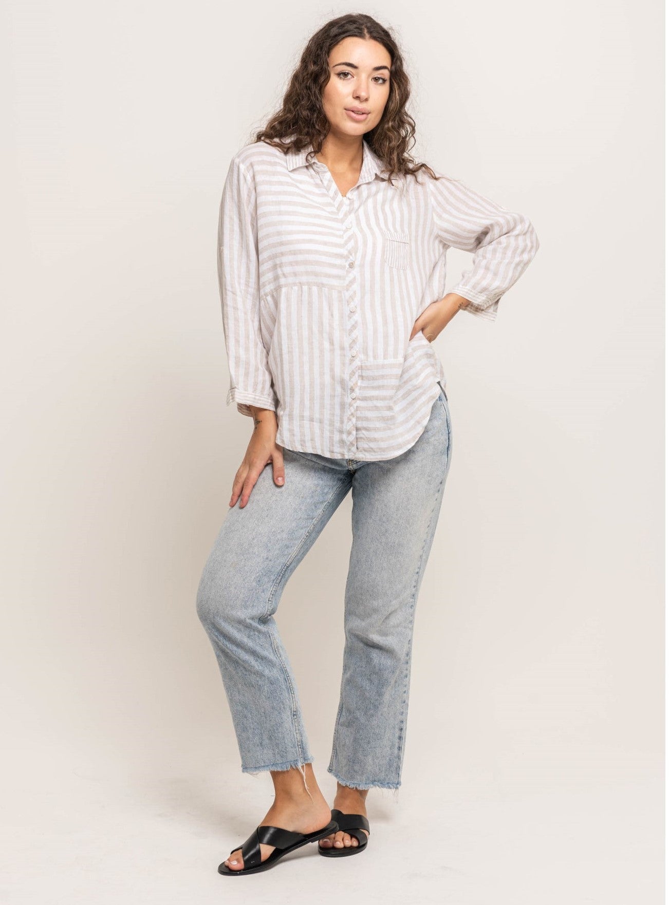 Poppy Beige Striped Linen shirt