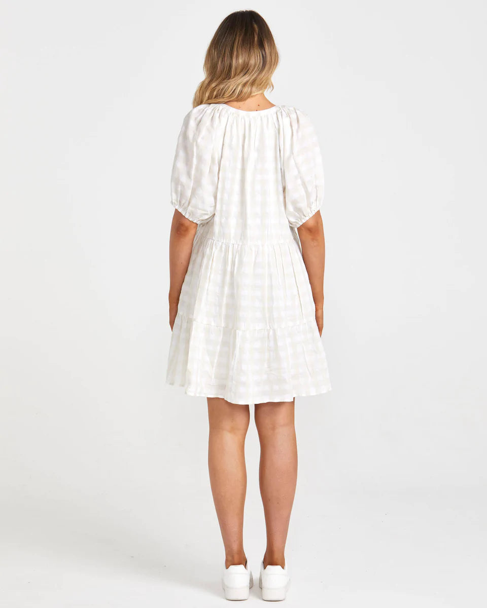 Alina Mini Tiered Dress - Natural Check 🎃
