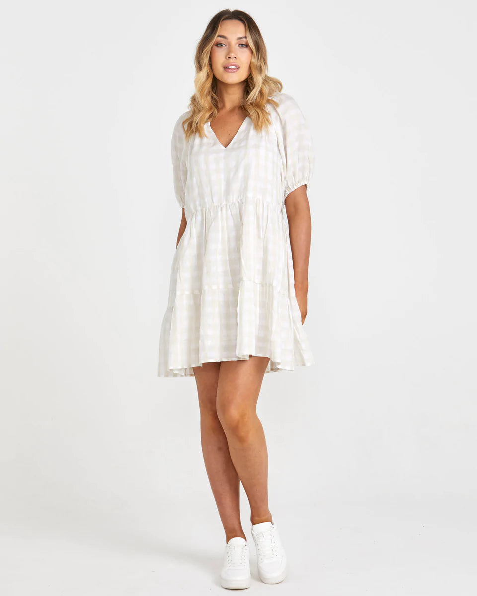 Alina Mini Tiered Dress - Natural Check 🎃