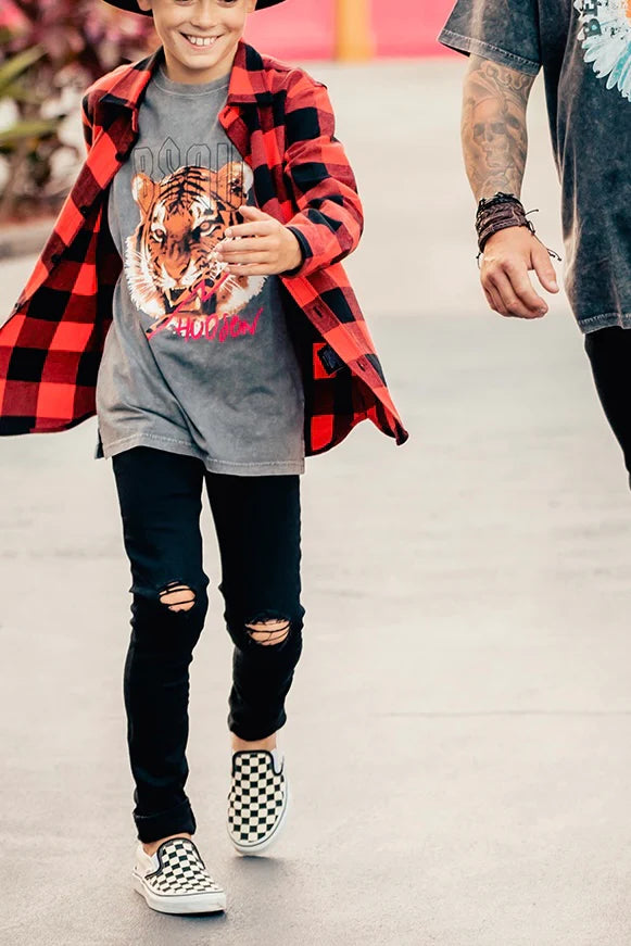 Black distressed denim jeg jeans- kids