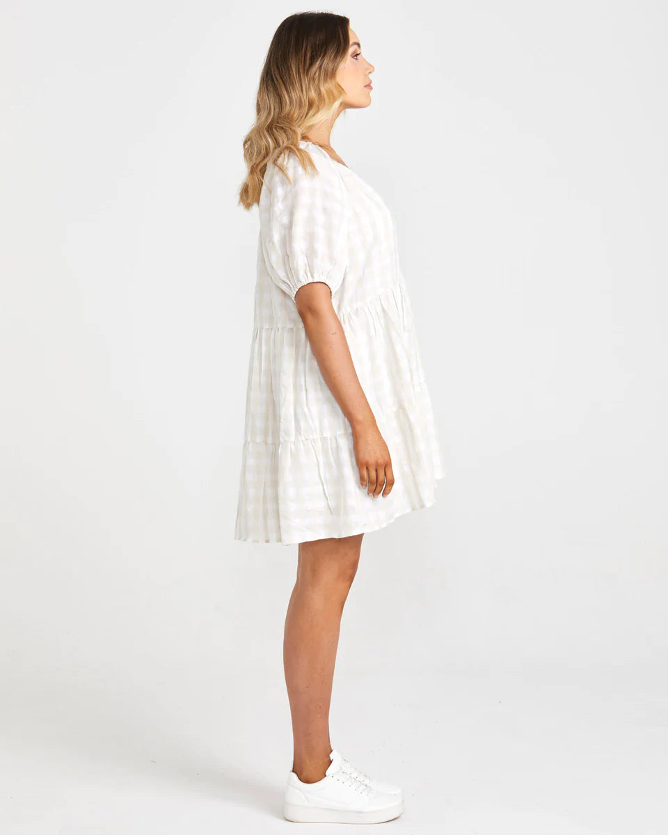 Alina Mini Tiered Dress - Natural Check 🎃