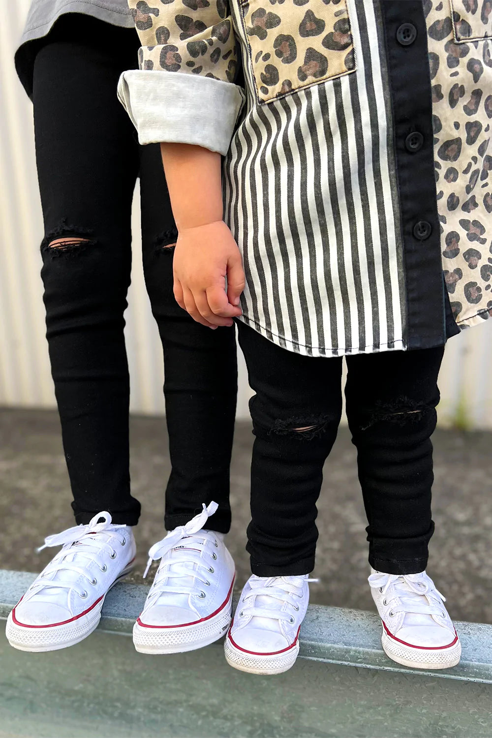 Black distressed denim jeg jeans- kids