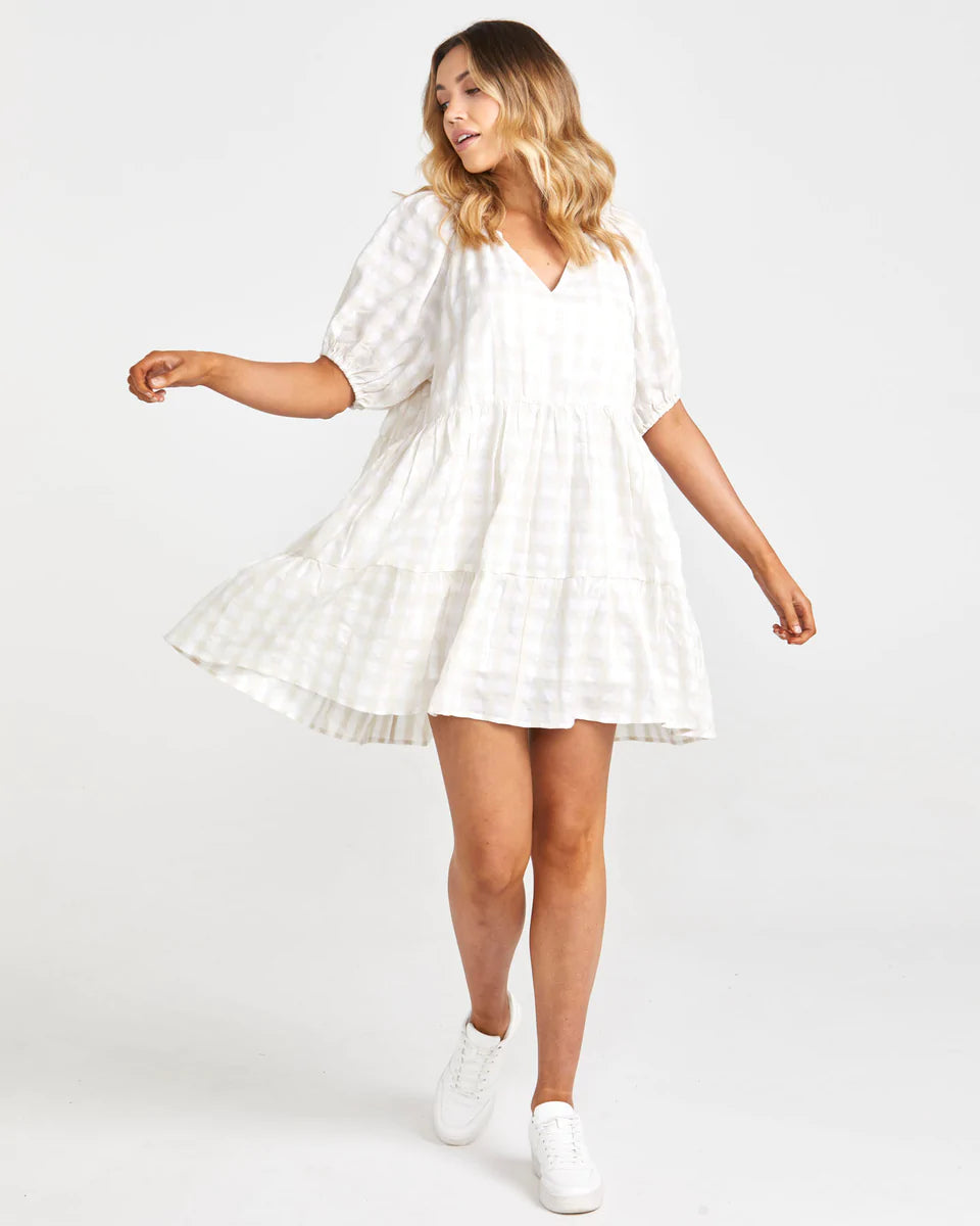 Alina Mini Tiered Dress - Natural Check 🎃