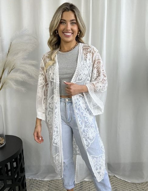 Eden Lace Kimono - White