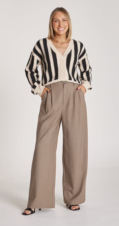 KELSEY CARDI - BEIGE BLACK STRIPE