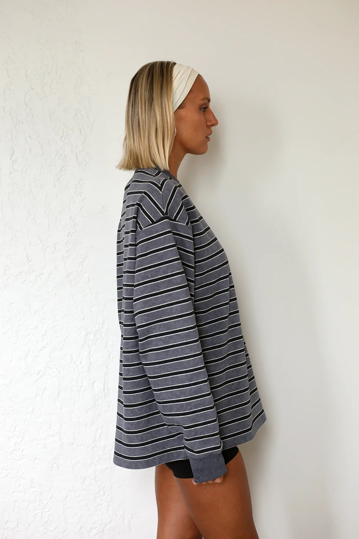Frankie Crew Neck Fleece - Charcoal / Black Stripe