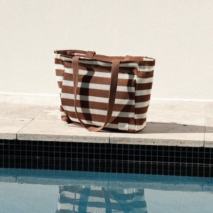 Everyday Pocket Tote - BROWN STRIPE MESH