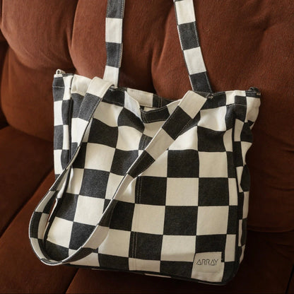 Midi Pocket Tote - Black Check