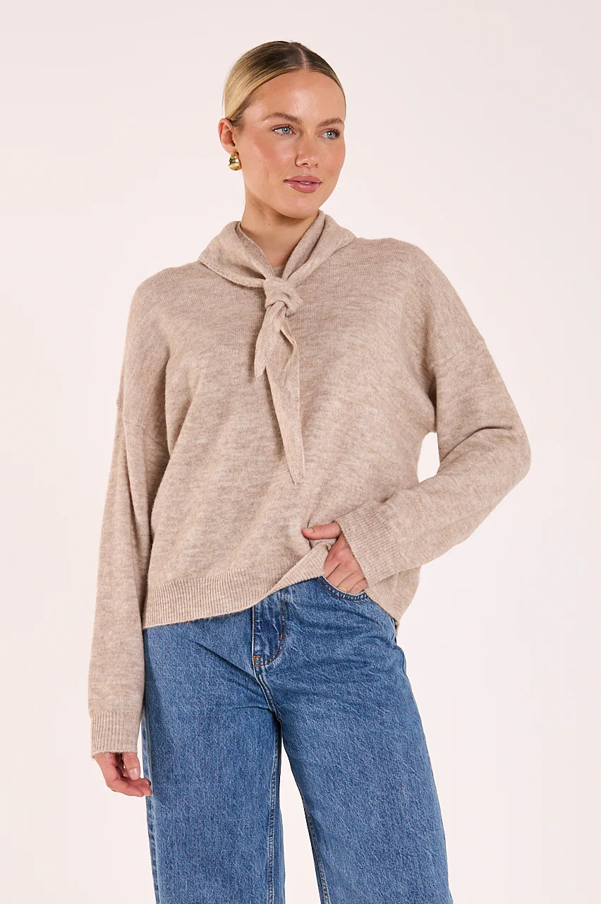 Olive Tie Neck Knit - Mocha Marle