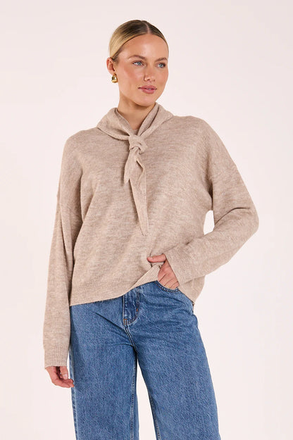 Olive Tie Neck Knit - Mocha Marle