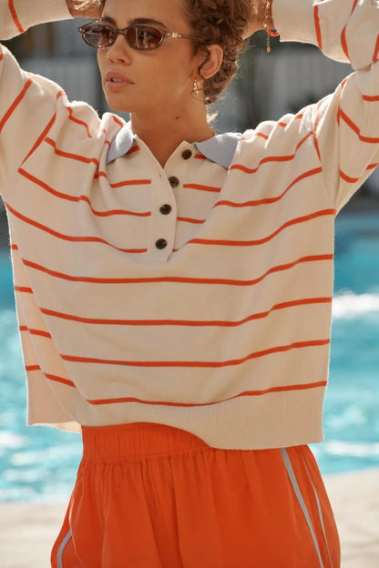 JESSA RUGBY KNIT- ECRU STRIPE